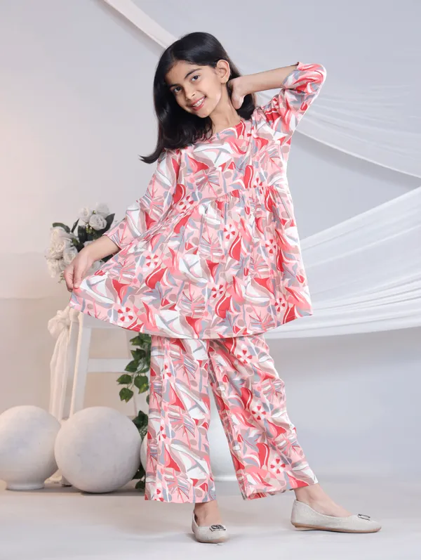 Red_Cotton_Co-ord_Set_For_Girls