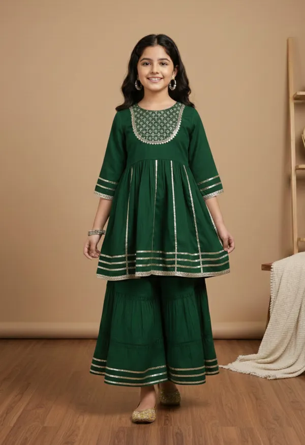 Green_Silk_Kurta_Set_For_Girls