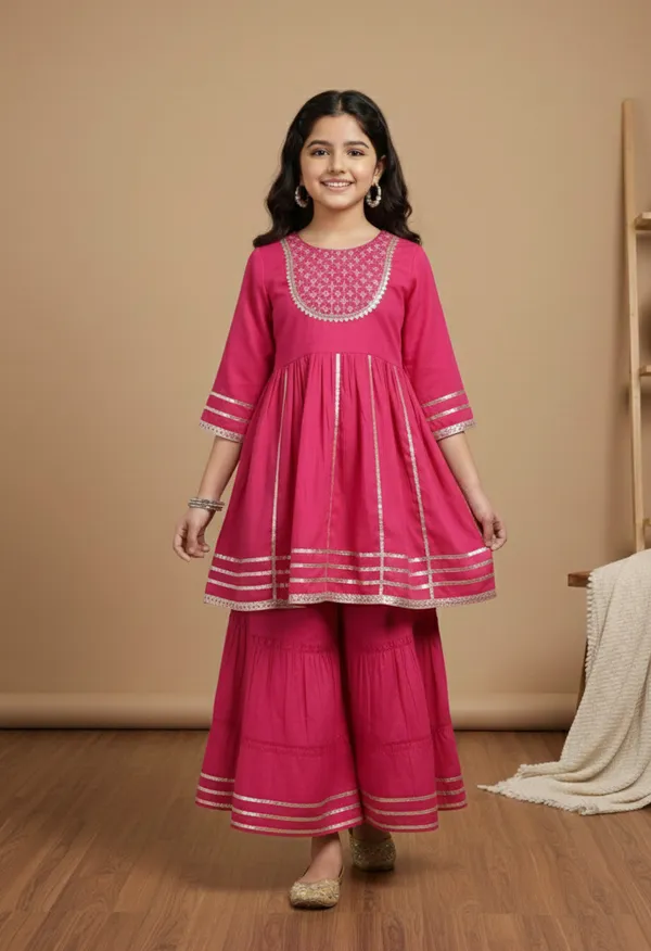 Rani_Silk_Kurta_Set_For_Girls