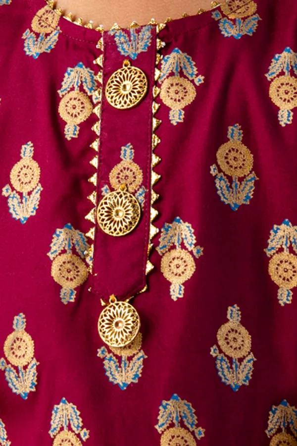 Maroon_Rayon_Kurta_Set_For_Girls