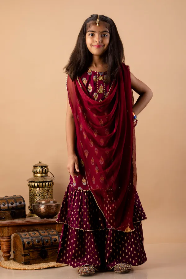 Maroon_Rayon_Kurta_Set_For_Girls