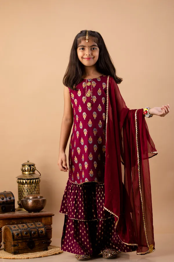 Maroon_Rayon_Kurta_Set_For_Girls