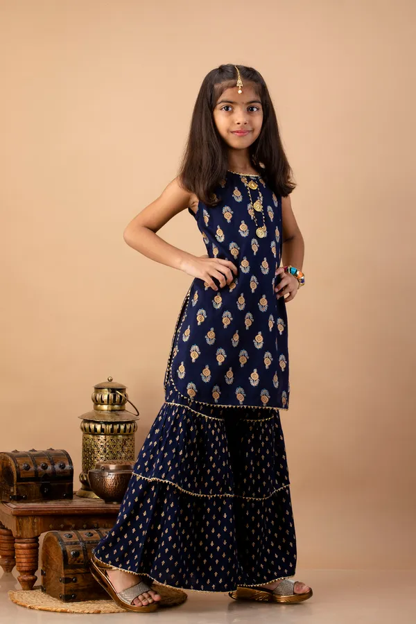 Navy_Blue_Rayon_Kurta_Set_For_Girls