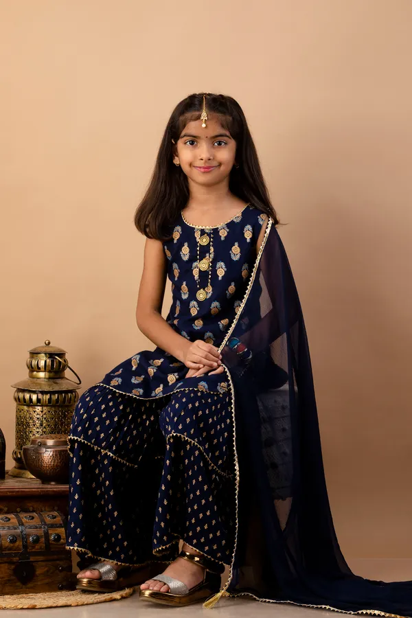 Navy_Blue_Rayon_Kurta_Set_For_Girls