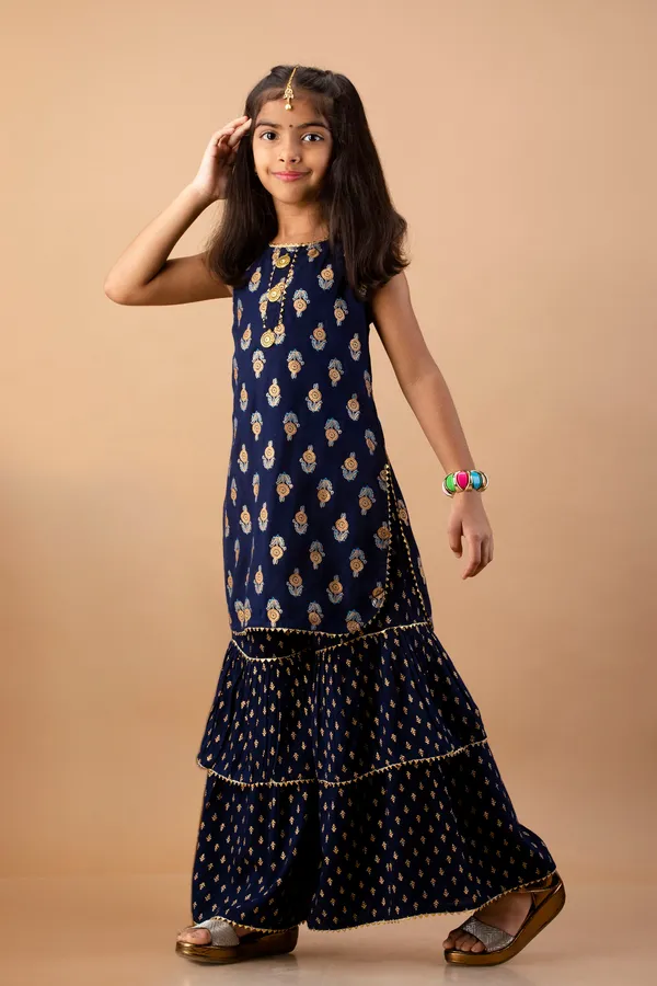 Navy_Blue_Rayon_Kurta_Set_For_Girls