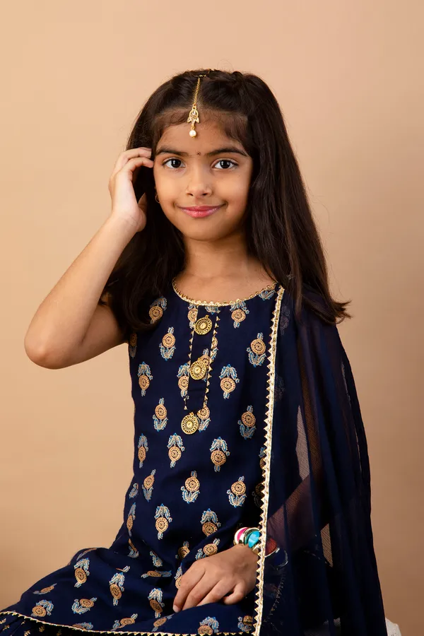 Navy_Blue_Rayon_Kurta_Set_For_Girls