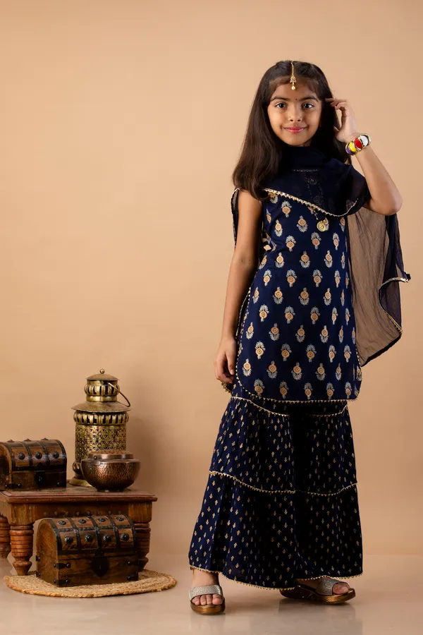 Navy_Blue_Rayon_Kurta_Set_For_Girls