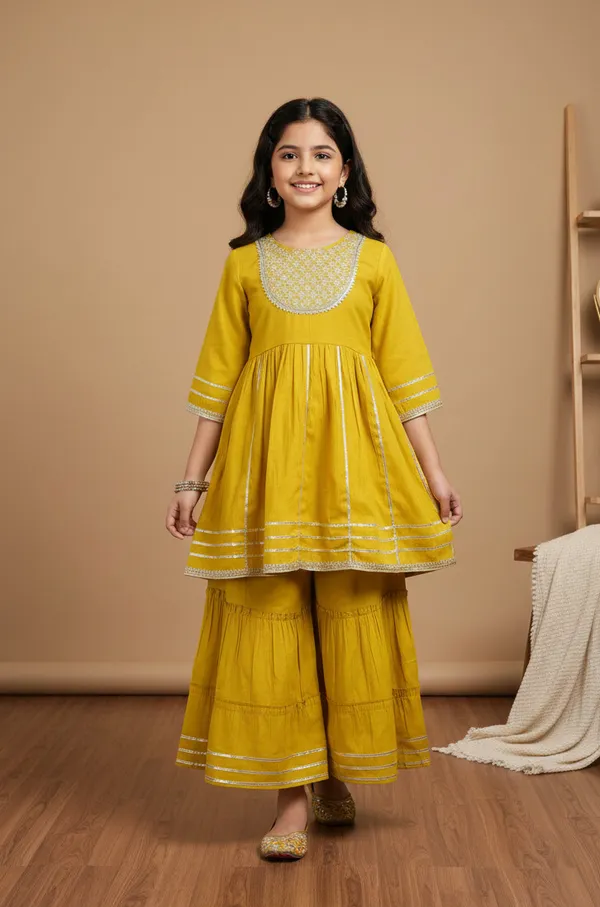 Yellow_Silk_Kurta_Set_For_Girls