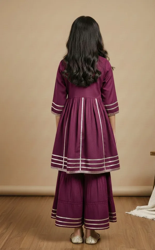 Wine_Silk_Kurta_Set_For_Girls