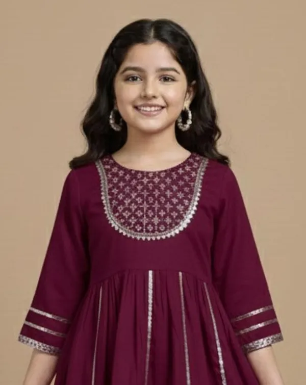Wine_Silk_Kurta_Set_For_Girls
