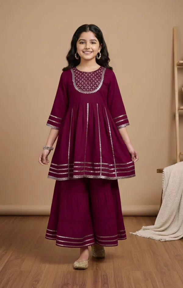 Wine_Silk_Kurta_Set_For_Girls