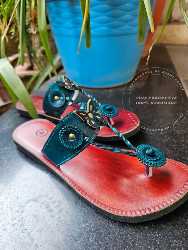 Genuine_green_leather_butterfly_slippers_for_women