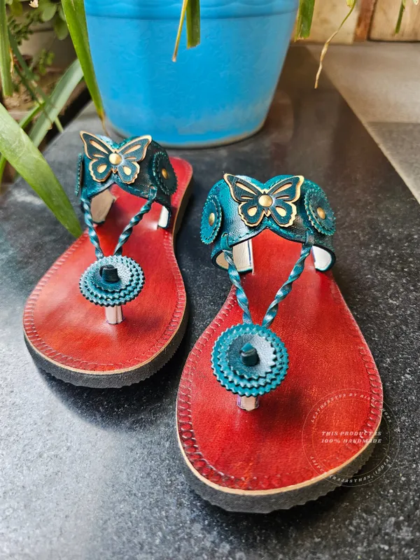 Genuine_green_leather_butterfly_slippers_for_women