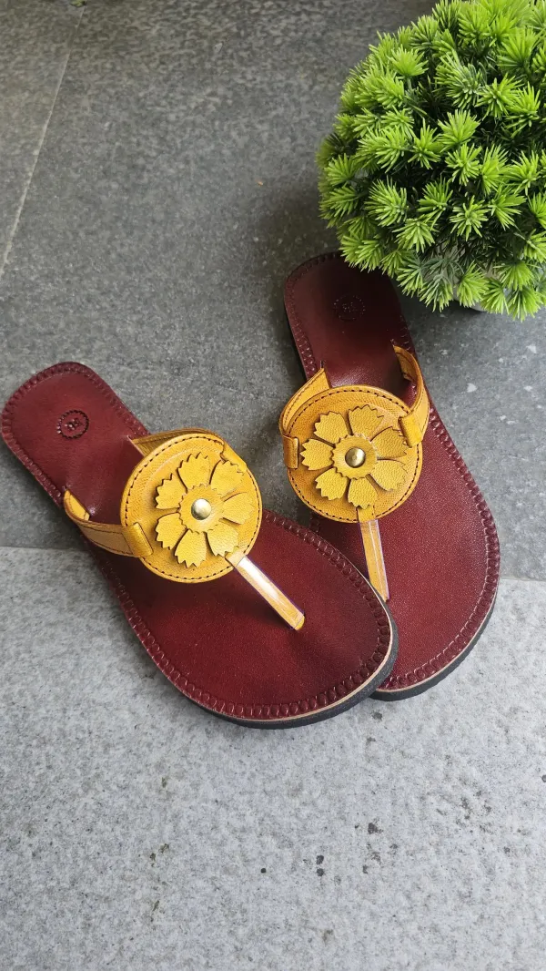 Women_yellow_flower_leather_rakhi_slippers