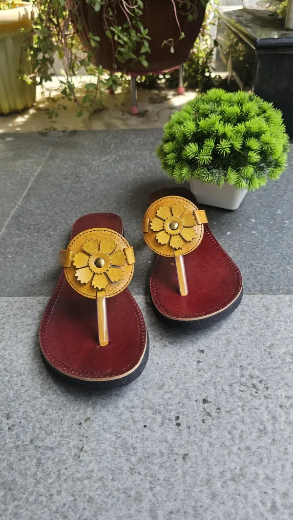 Women_yellow_flower_leather_rakhi_slippers