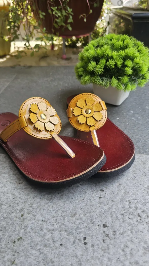 Women_yellow_flower_leather_rakhi_slippers