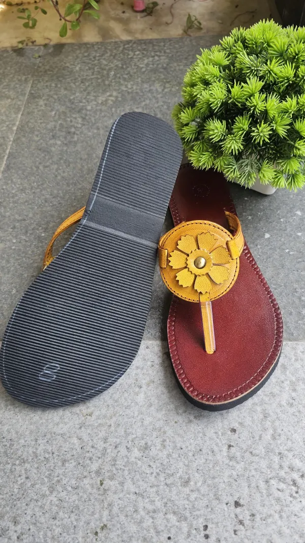 Women_yellow_flower_leather_rakhi_slippers