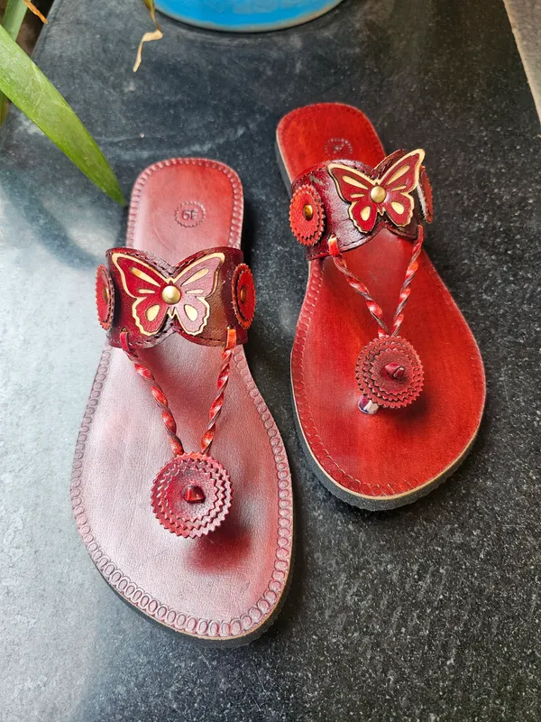 Genuine_brown_leather_butterfly_slippers_for_women