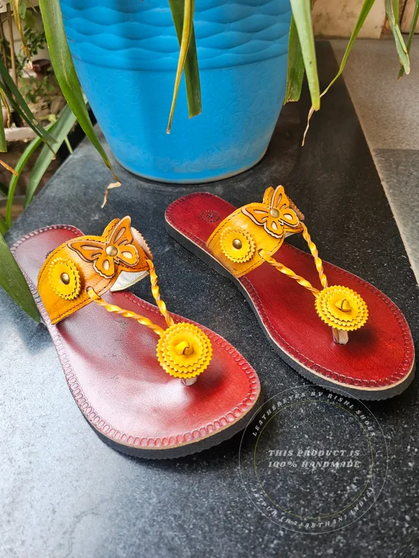 Genuine_yellow_leather_butterfly_slippers_for_women