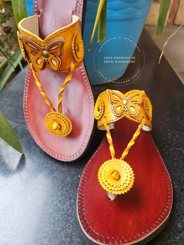Genuine_yellow_leather_butterfly_slippers_for_women