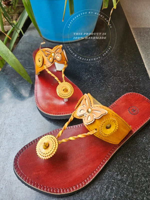 Genuine_yellow_leather_butterfly_slippers_for_women