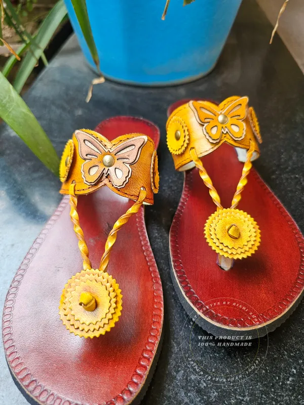 Genuine_yellow_leather_butterfly_slippers_for_women