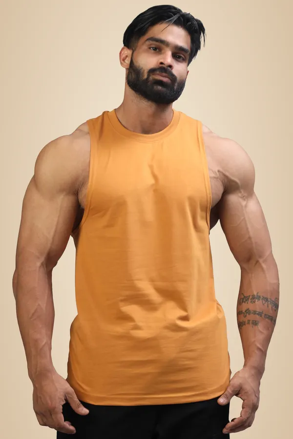 Dark_Salmon_Supper_Combed_Narrow_Shoulder_Gold_Finish_Sleeveless_Deep_Arm_Cut_Cotton_Vest_For_Men