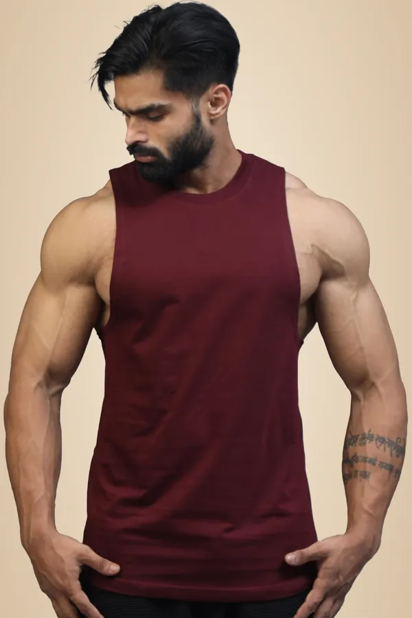 Maroon_Supper_Combed_Narrow_Shoulder_Gold_Finish_Sleeveless_Deep_Arm_Cut_Cotton_Vest_For_Men