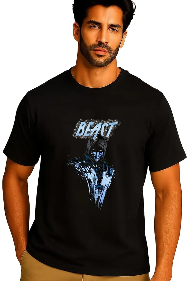 Black_Cotton_Blend_Printed_T_Shirt_For_Men