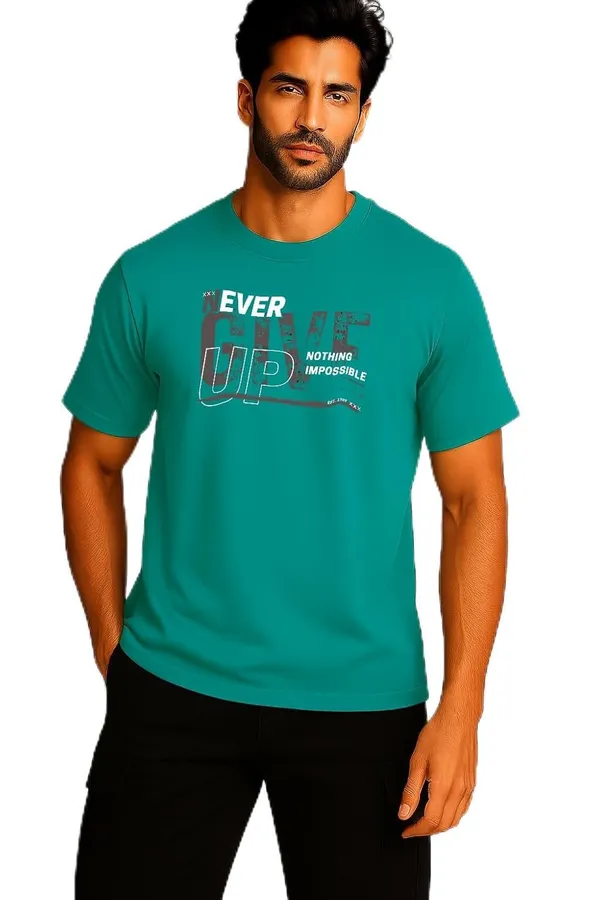 Turquoise_Blue_Cotton_Blend_Printed_T_Shirt_For_Men