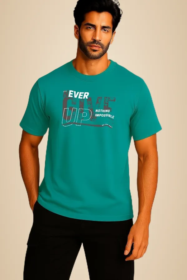 Turquoise_Blue_Cotton_Blend_Printed_T_Shirt_For_Men