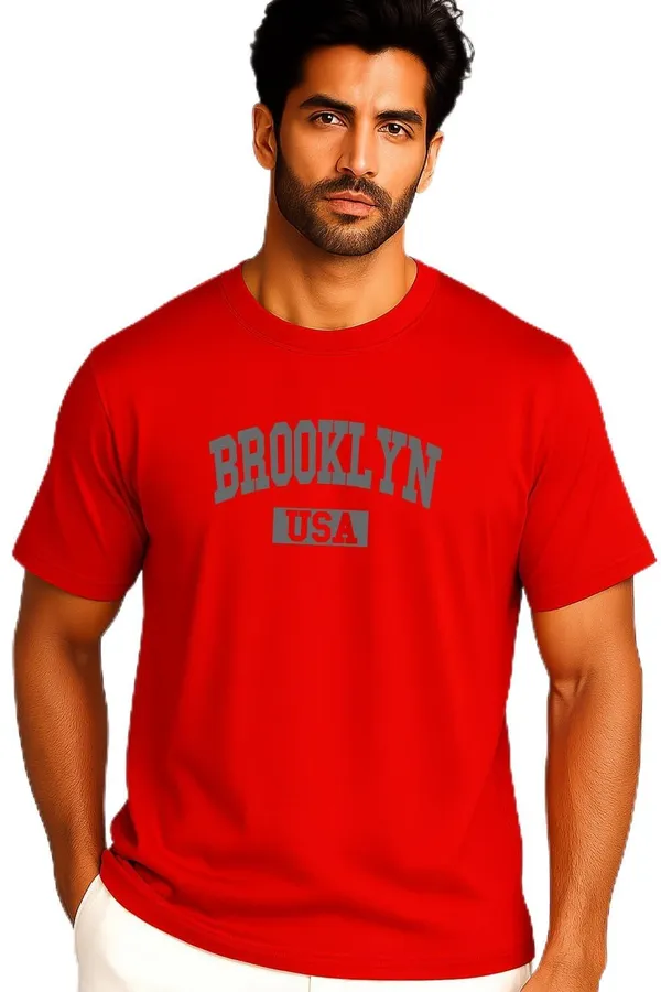 Red_Cotton_Blend_Printed_T_Shirt_For_Men