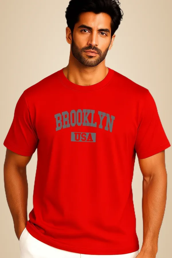 Red_Cotton_Blend_Printed_T_Shirt_For_Men