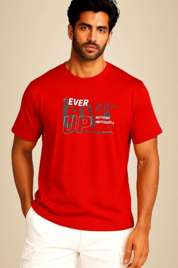 Red_Cotton_Blend_Printed_T_Shirt_For_Men