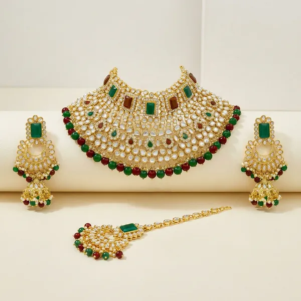 Multicolour_Zinc_Alloy_Classic_Kundan_Wedding_Necklace_Earring_Mang_Tika_Set