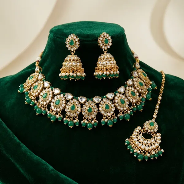 Green_Zinc_Alloy_Royal_Kundan_Necklace_Earring_And_Mang_Tika_For_Wedding_And_Festivals