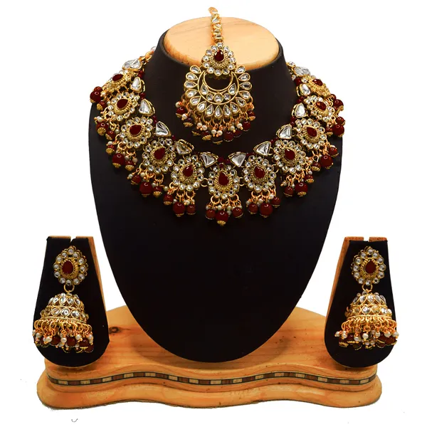 Maroon_Zinc_Alloy_Bridal_Kundan_Jewellery_Set_Necklace_Earring_With_Mang_Tika