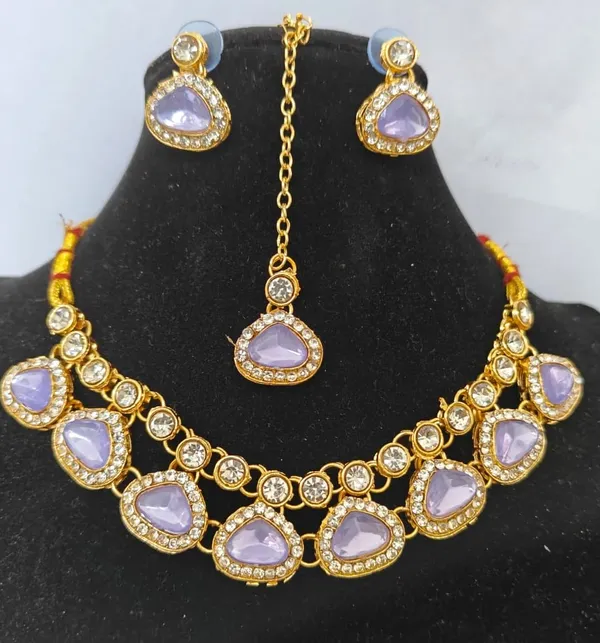 Purple_And_yellow_Zinc_Alloy_Grand_Wedding_Kundan_Necklace_And_Earring_Set_With_Mang_Tika_Pack_Of_2