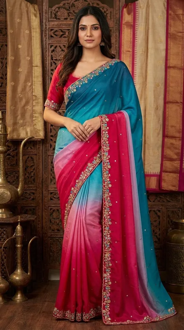 Pink_And_Blue_Georgette_Saree_For_Women