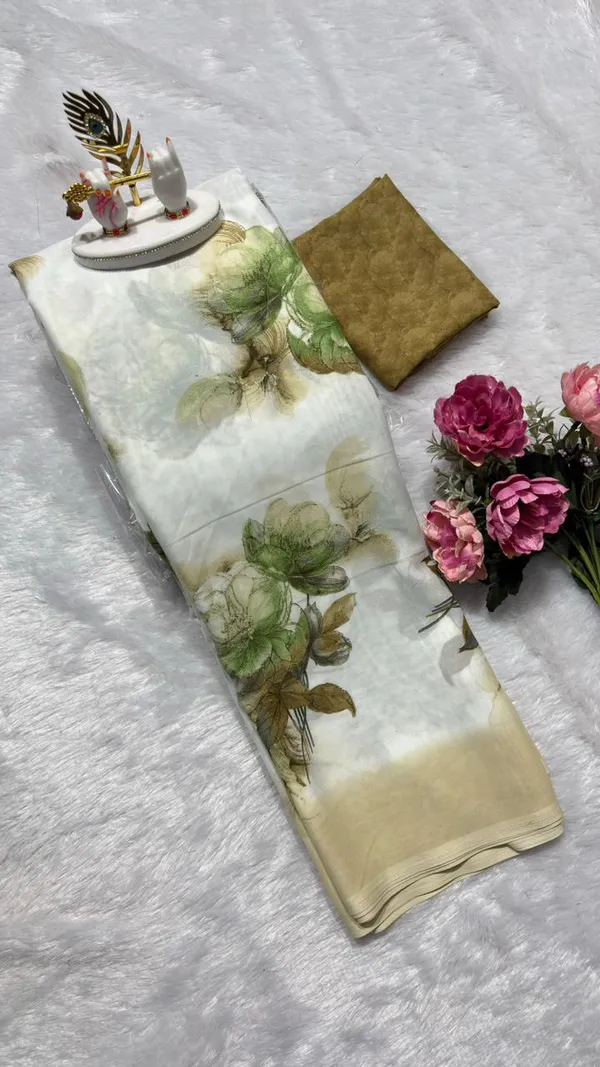 White_And_Green_Organza_Saree_For_Women