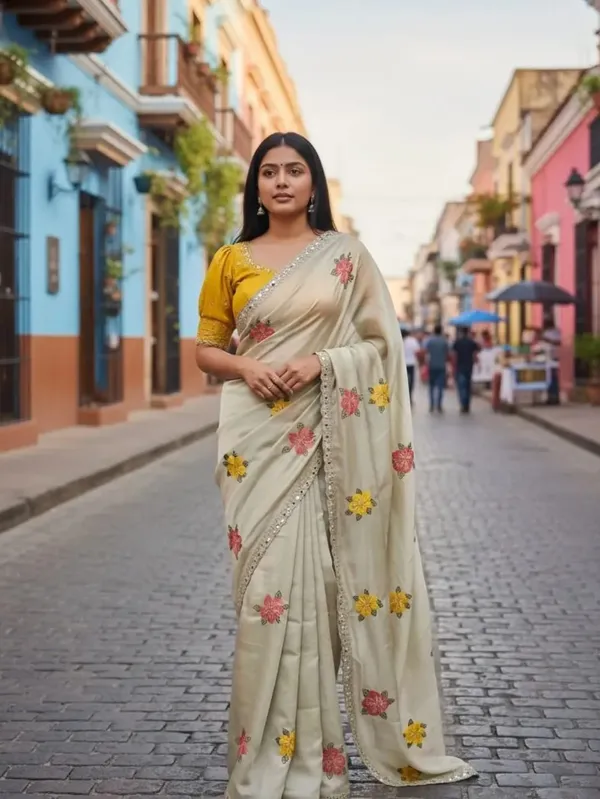 Yellow_And_Orange_Georgette_Saree_For_Women