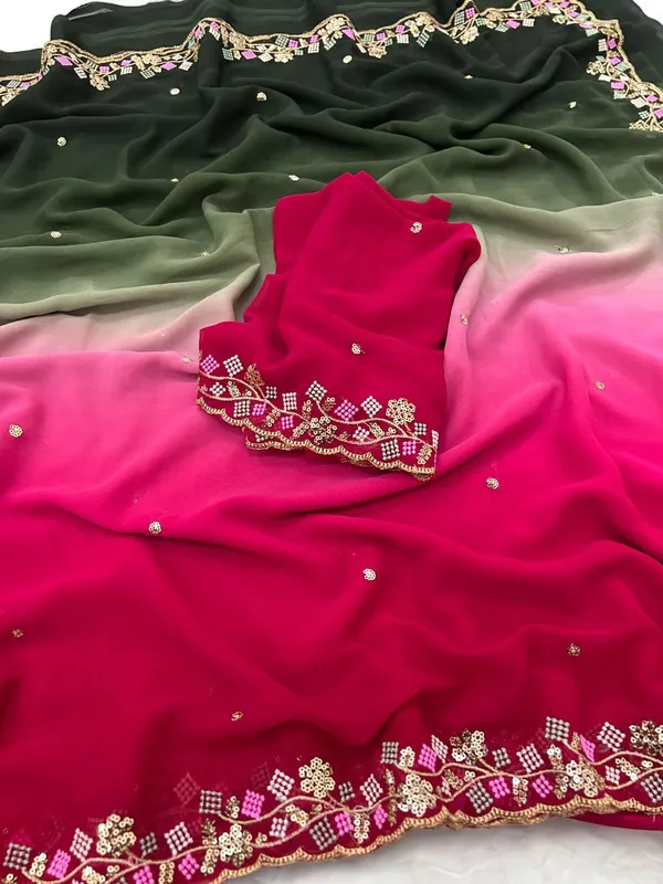 Pink_And_Green_Georgette_Saree_For_Women