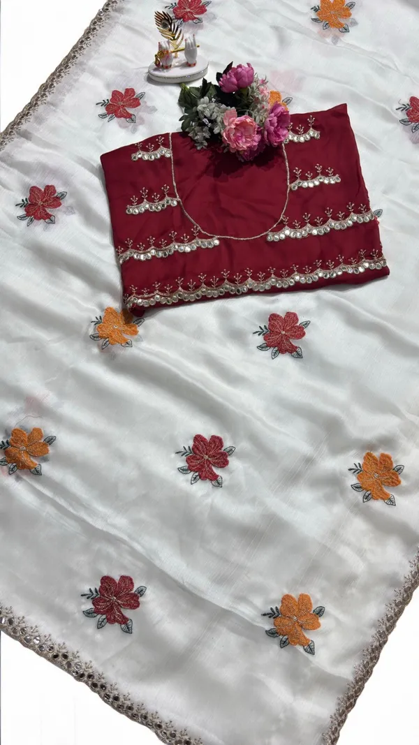 White_And_Red_Georgette_Saree_For_Women