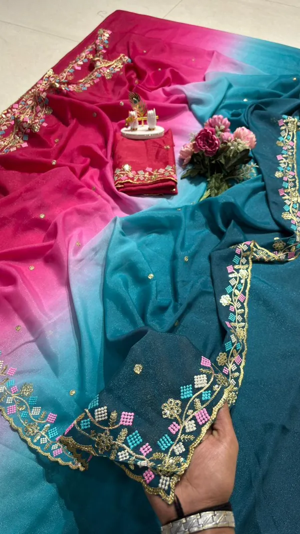 Pink_And_Blue_Georgette_Saree_For_Women