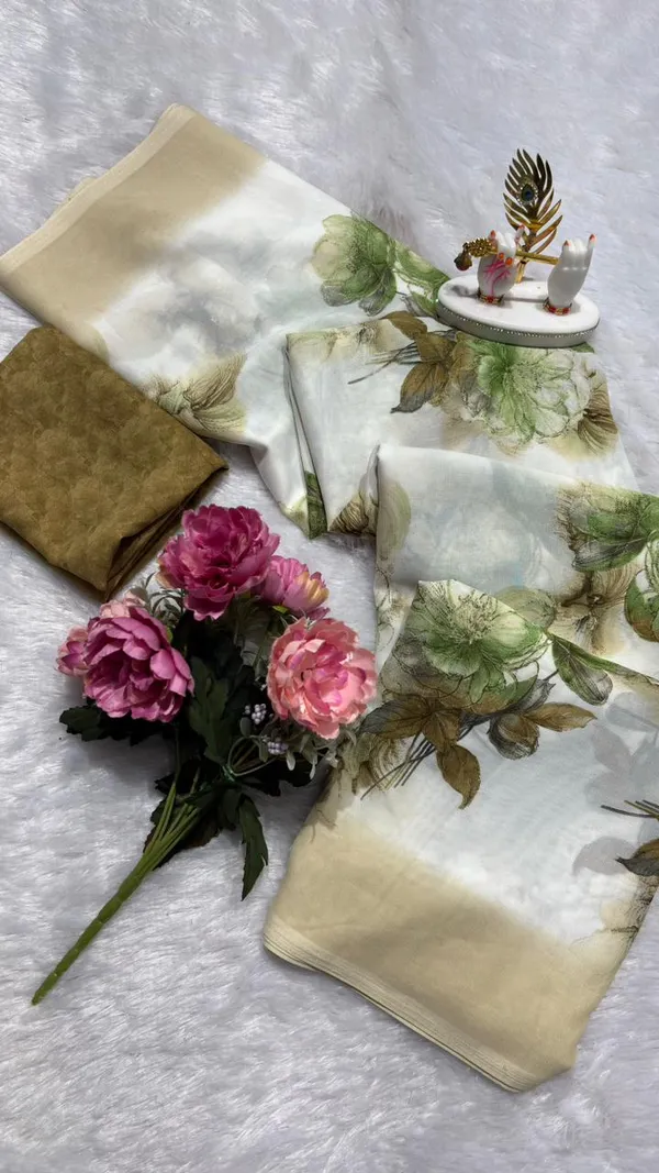 White_And_Green_Organza_Saree_For_Women