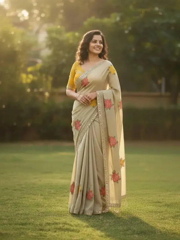 Yellow_And_Orange_Georgette_Saree_For_Women