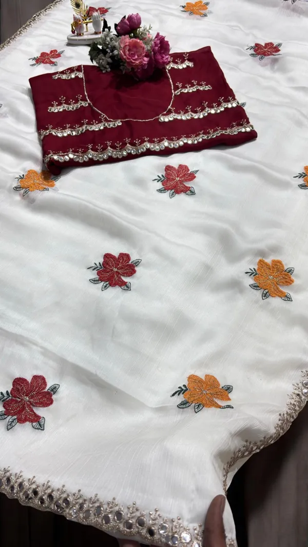 White_And_Red_Georgette_Saree_For_Women