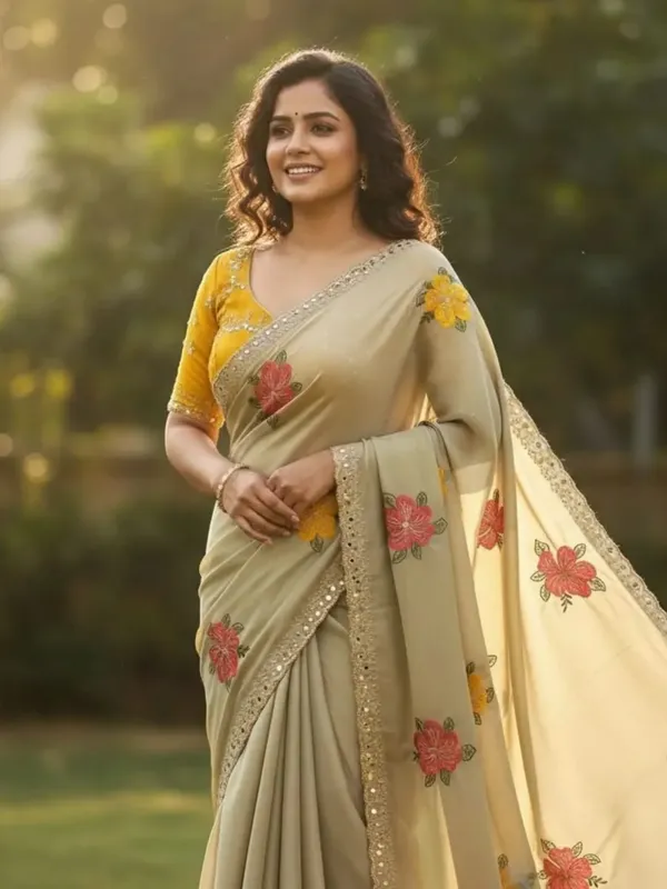 Yellow_And_Orange_Georgette_Saree_For_Women