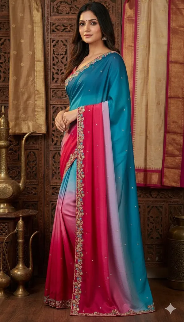 Pink_And_Blue_Georgette_Saree_For_Women