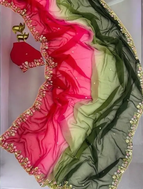 Pink_And_Green_Georgette_Saree_For_Women